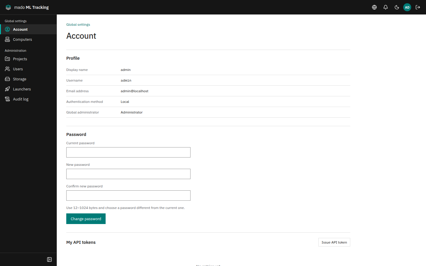 The account screen