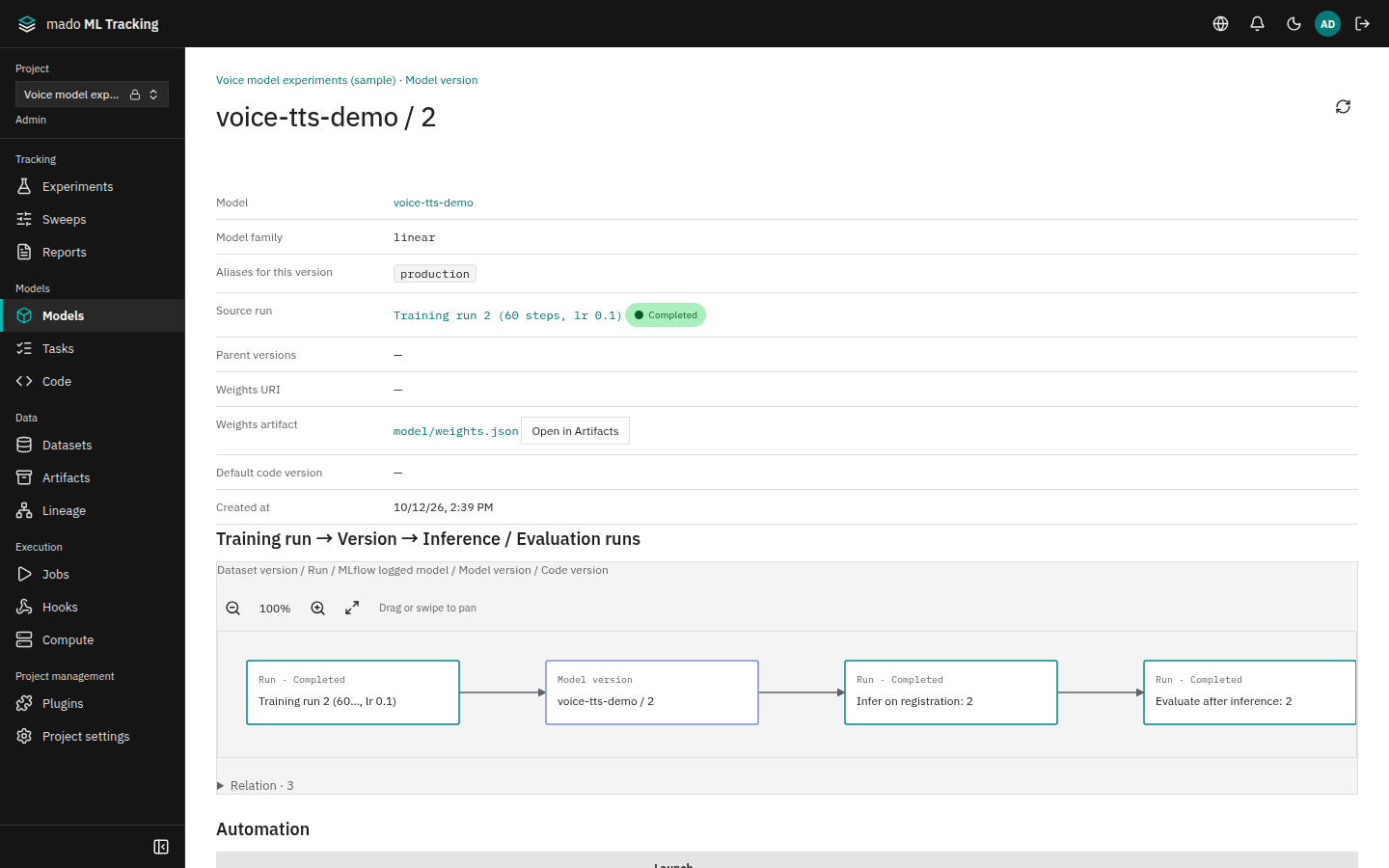 The version page