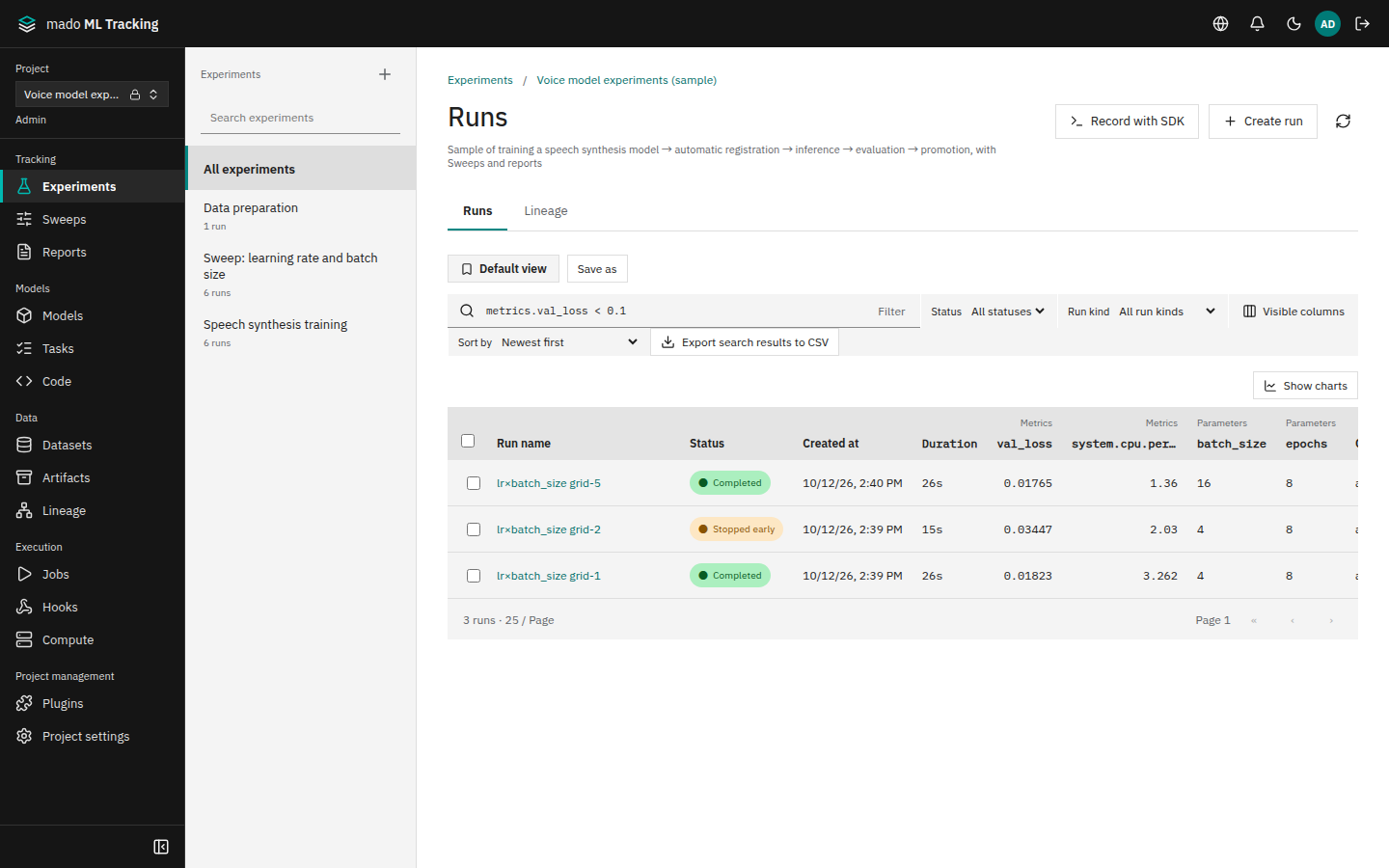 All Experiments searched with metrics.val_loss < 0.1