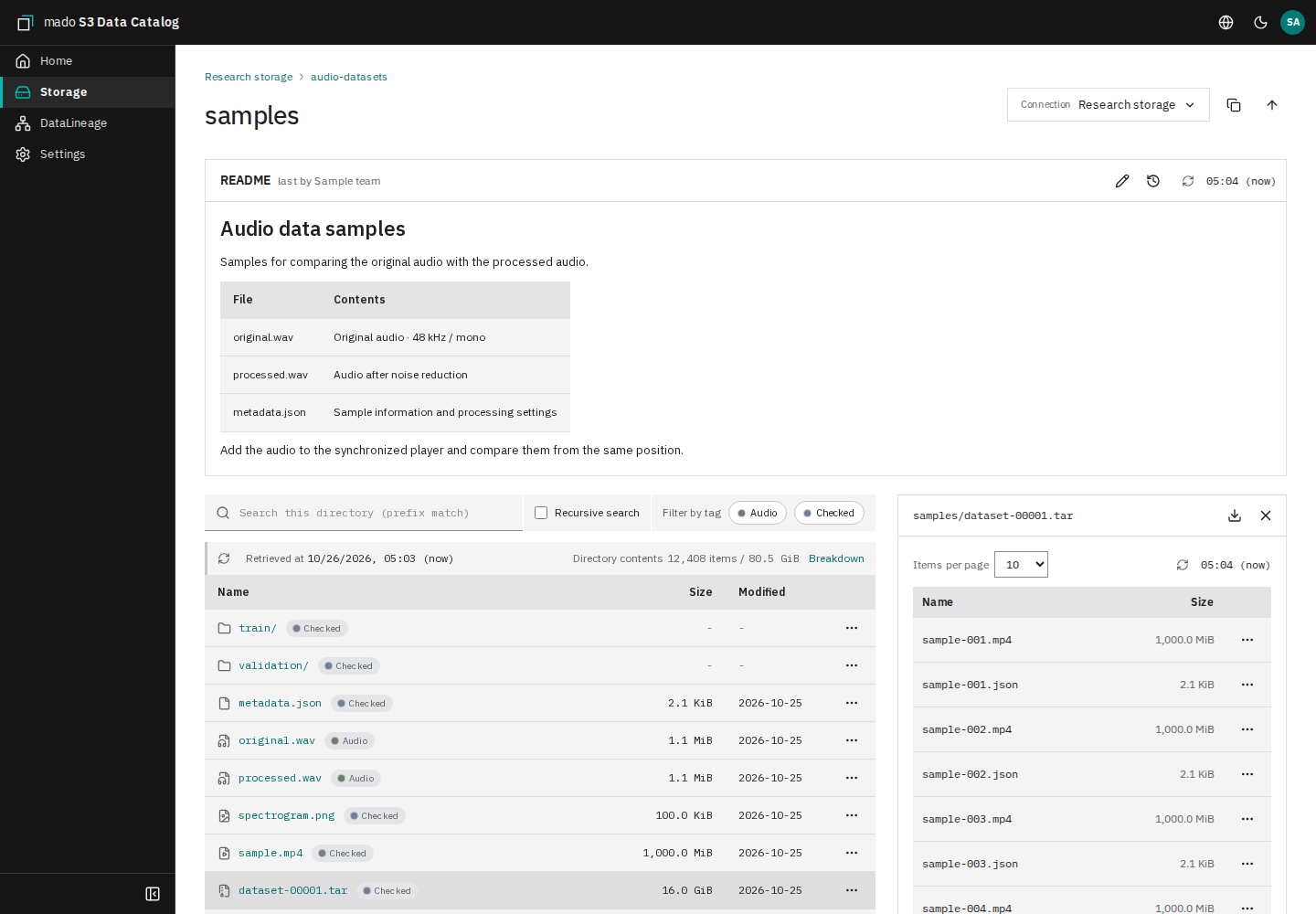 List of MP4 and JSON files inside dataset-00001.tar