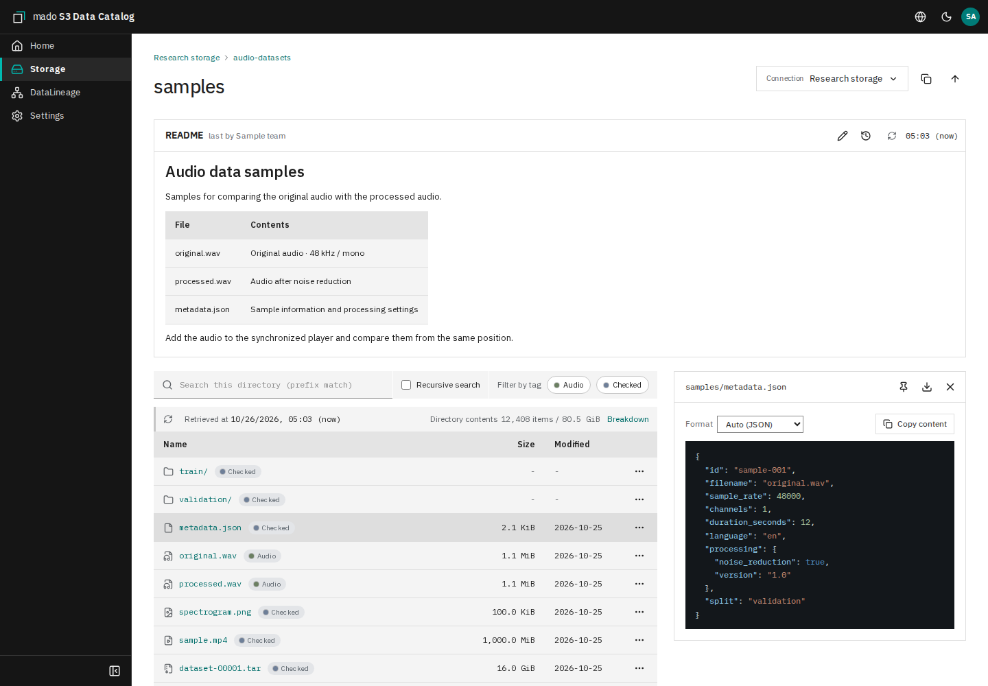 The file list with a JSON preview