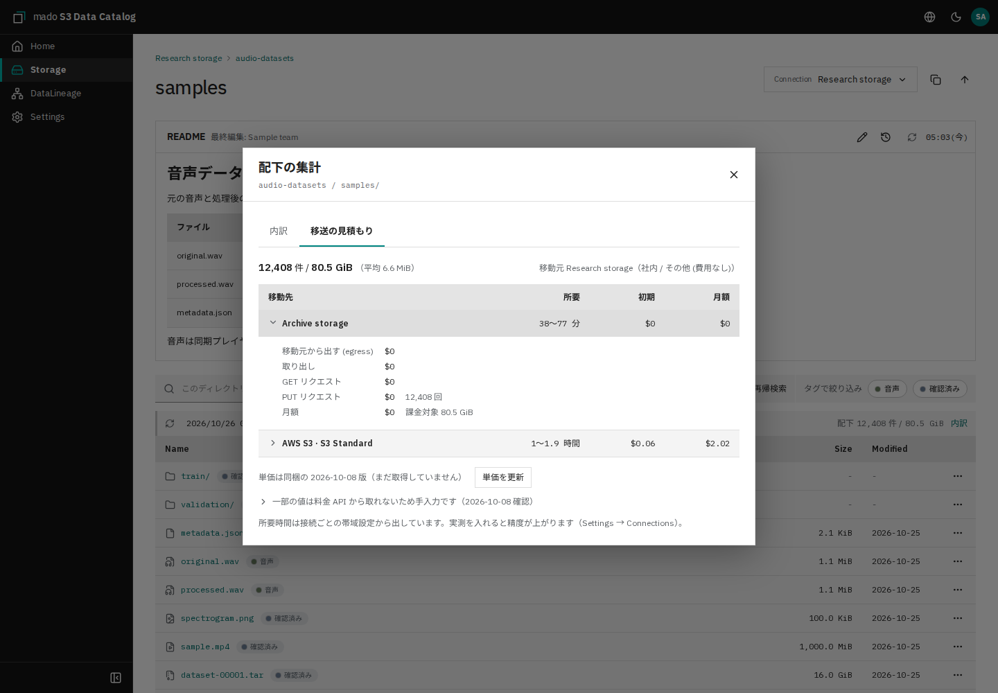 Archive storageとAWS S3への移送見積もり