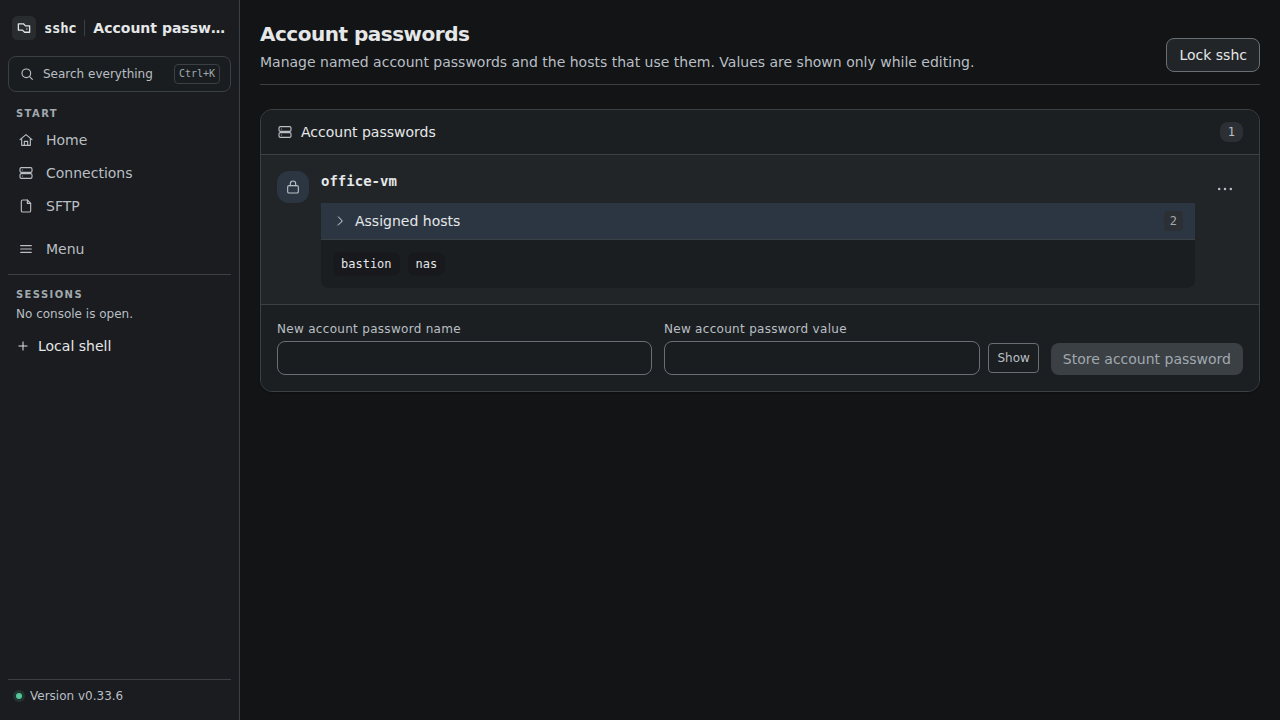 Vault screen assigning a saved password to multiple hosts